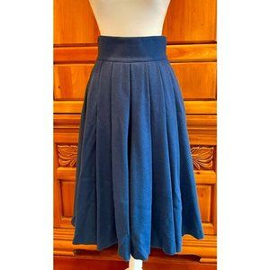H + M High Waist Wool Pleated Midi Skirt - Teal - Size 6